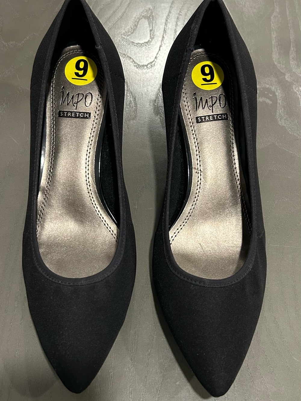 Impo Stretch Black Fabric Pointed Toe Kitten Heel Pumps NWT Size 9M